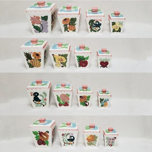 VINTAGE Retro 1960s CBX Four Piece Printed Canister Set Flour Sugar Coffee Tea - Picture 1 of 11